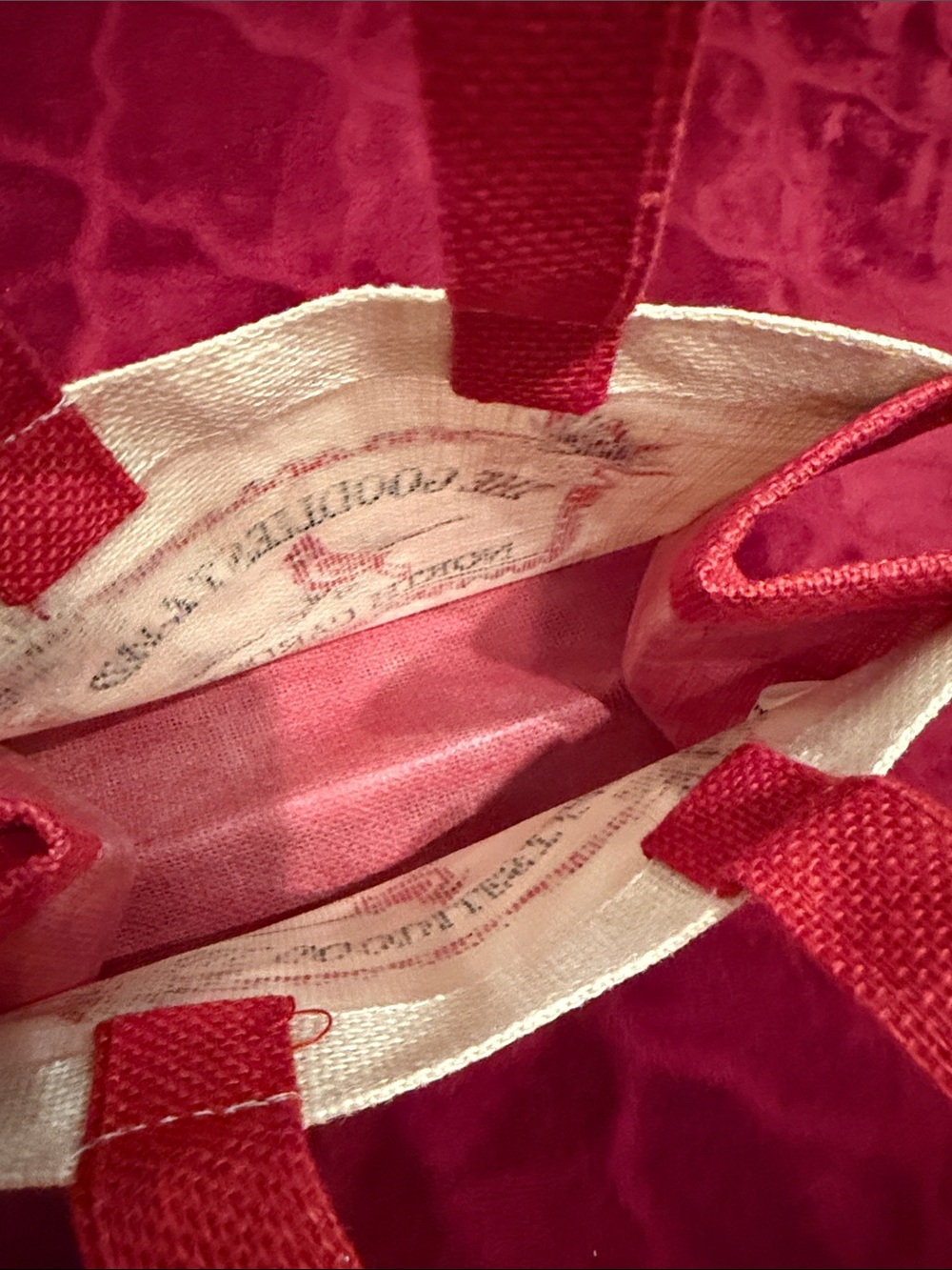 The Goodliest Land North Carolina Jute Tote - Red & Natural Holiday Gift Bag - Picture 4 of 4